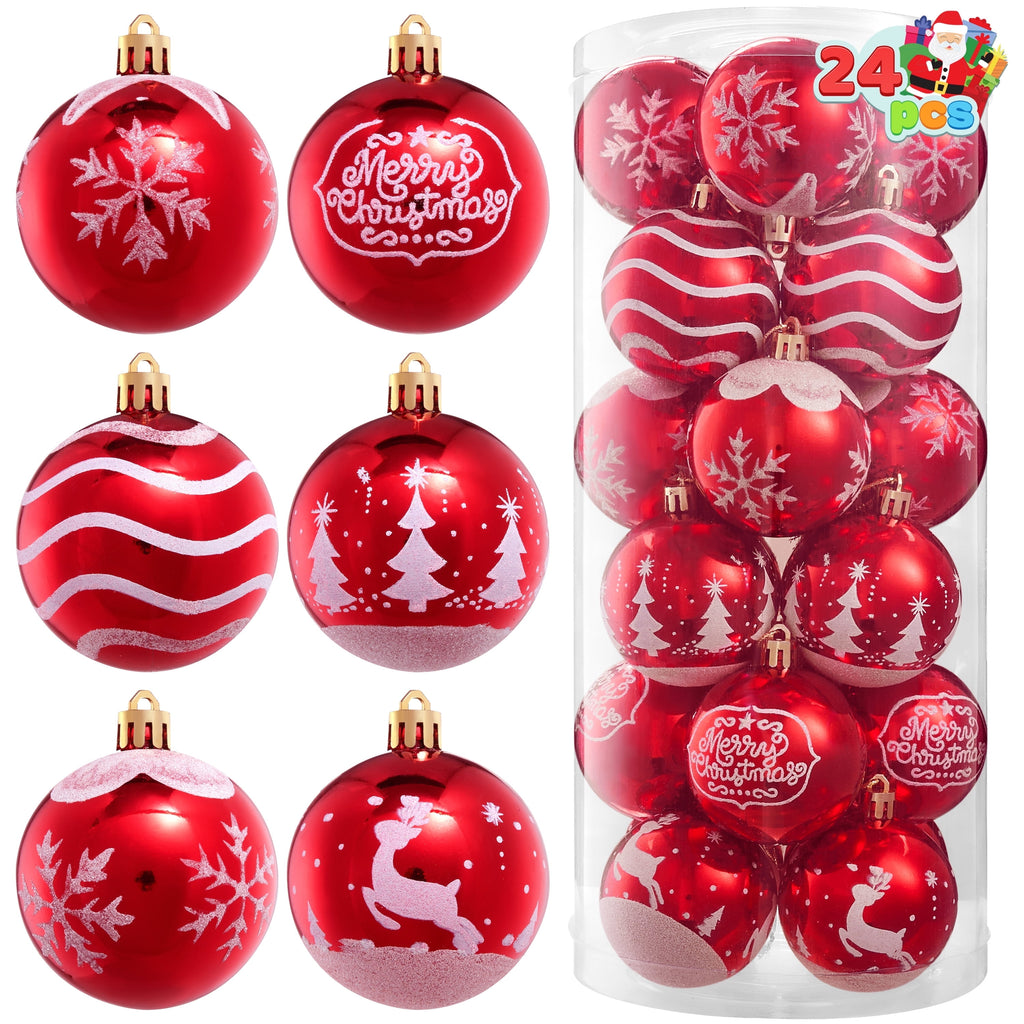 24 Pcs Christmas Ball Ornaments 2.3" Painting & Glittering Shatterproof Christmas Ornaments for Holidays, Party Decoration, Tree Ornaments, and Special Events (Red&White)