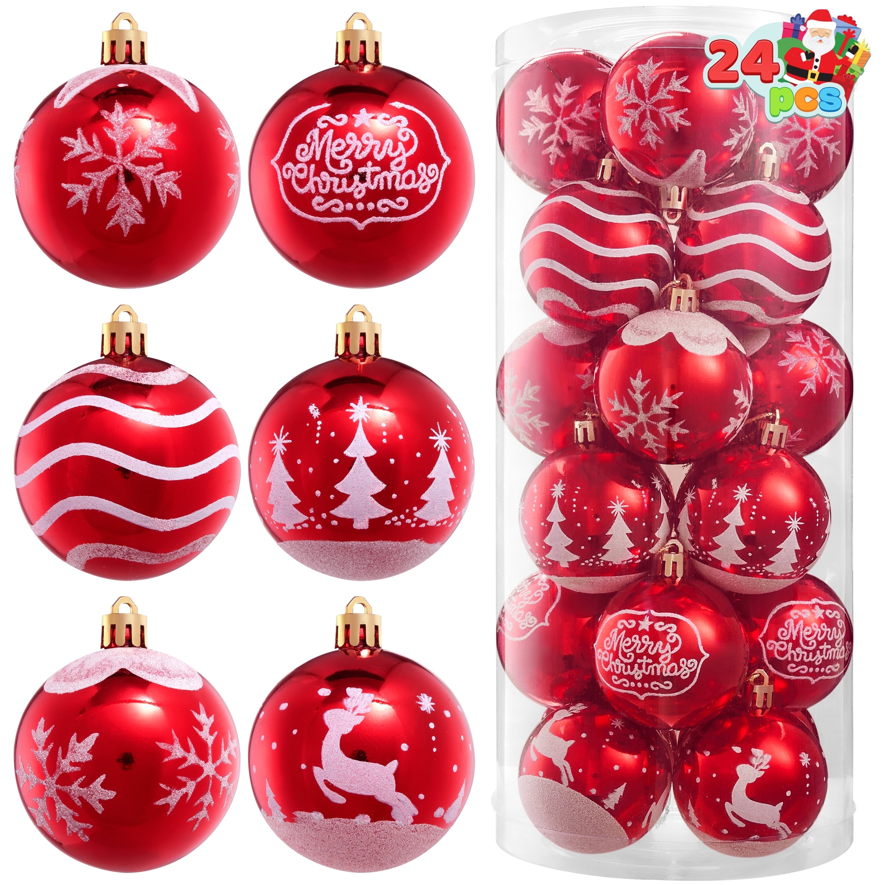 24 Pcs Christmas Ball Ornaments 2.3" Painting & Glittering Shatterproof Christmas Ornaments for Holidays, Party Decoration, Tree Ornaments, and Special Events (Red&White)