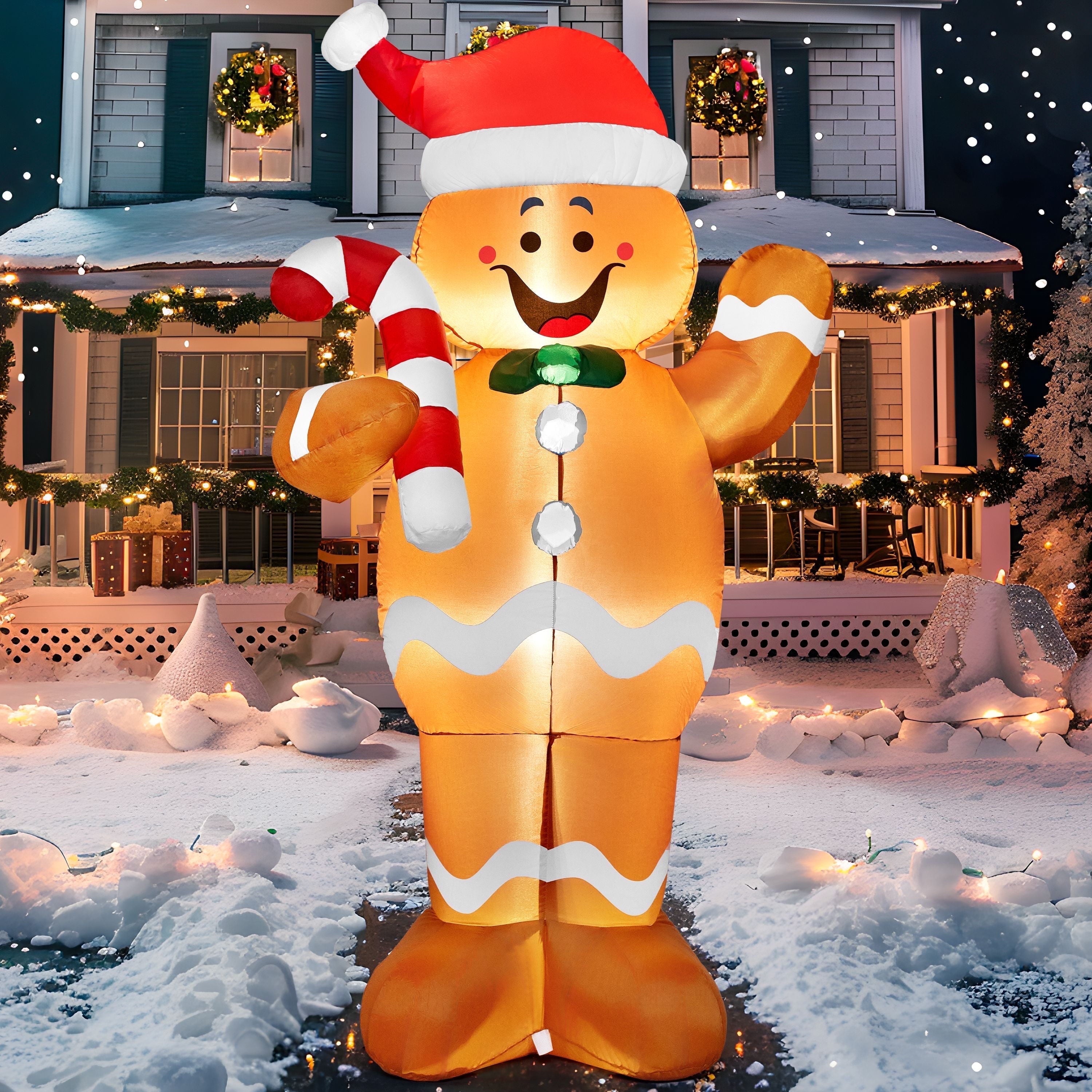 6 FT Christmas Inflatables Gingerbread Man Outdoor Decorations,Gingerbread Man Cocoa Mug Blow Ups Yard with Built-In Leds for Holiday Party Garden Lawn Decor