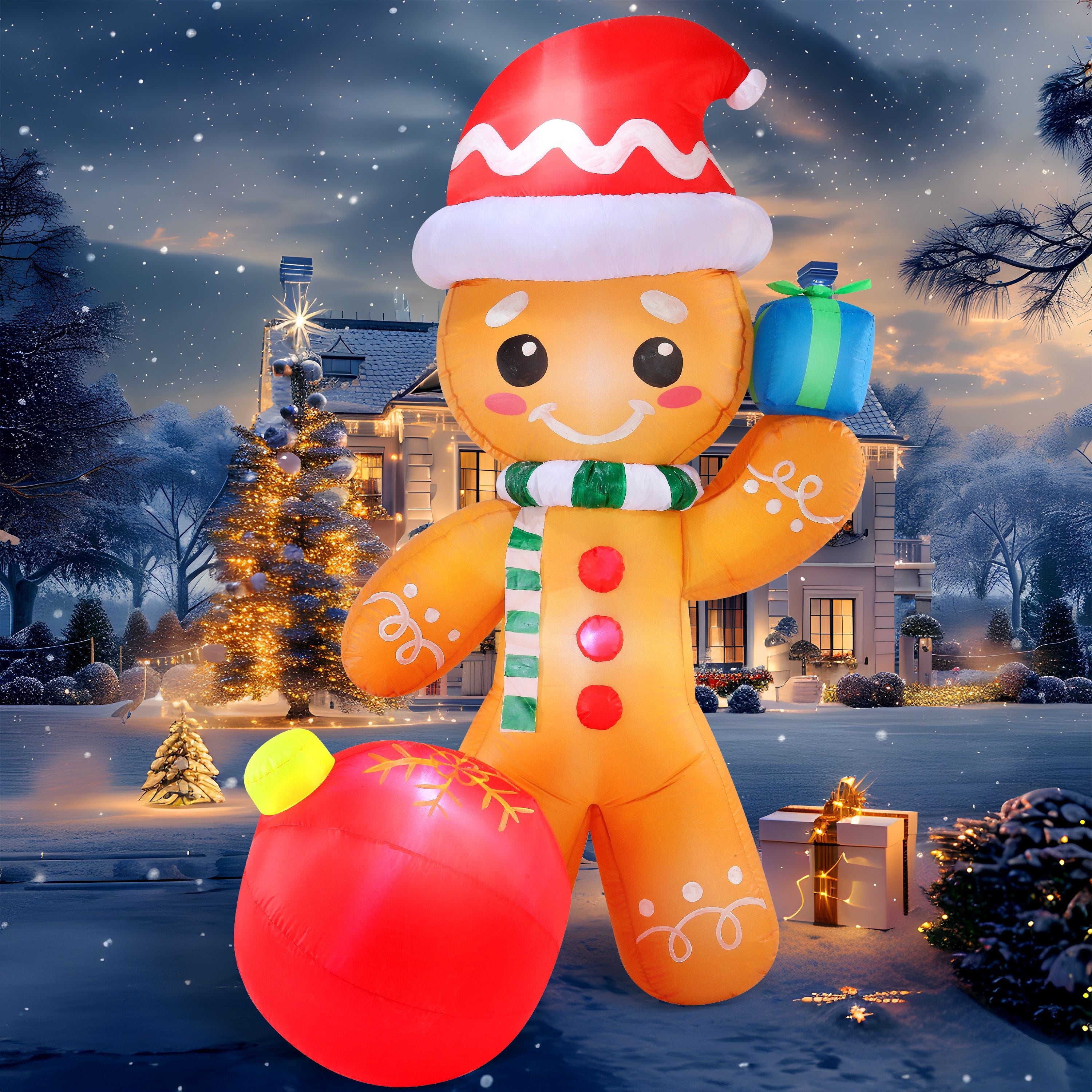 6 FT Christmas Inflatables Gingerbread Man Outdoor Decorations,Gingerbread Man Cocoa Mug Blow Ups Yard with Built-In Leds for Holiday Party Garden Lawn Decor