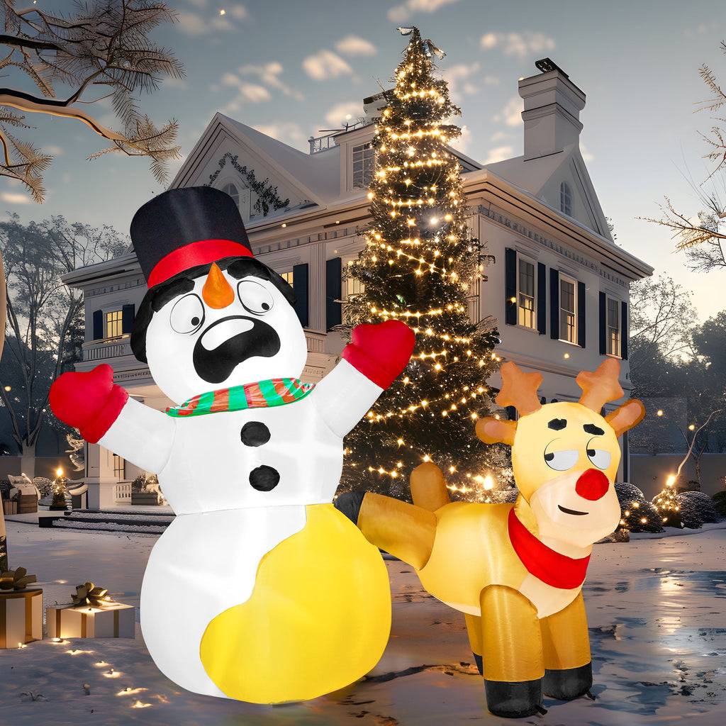 6 FT Christmas Inflatables Snowman Outdoor Decorations,Long Snowman with Campfire Christmas Blow Ups Yard with Built-In Leds for Holiday Party Garden Lawn Decor