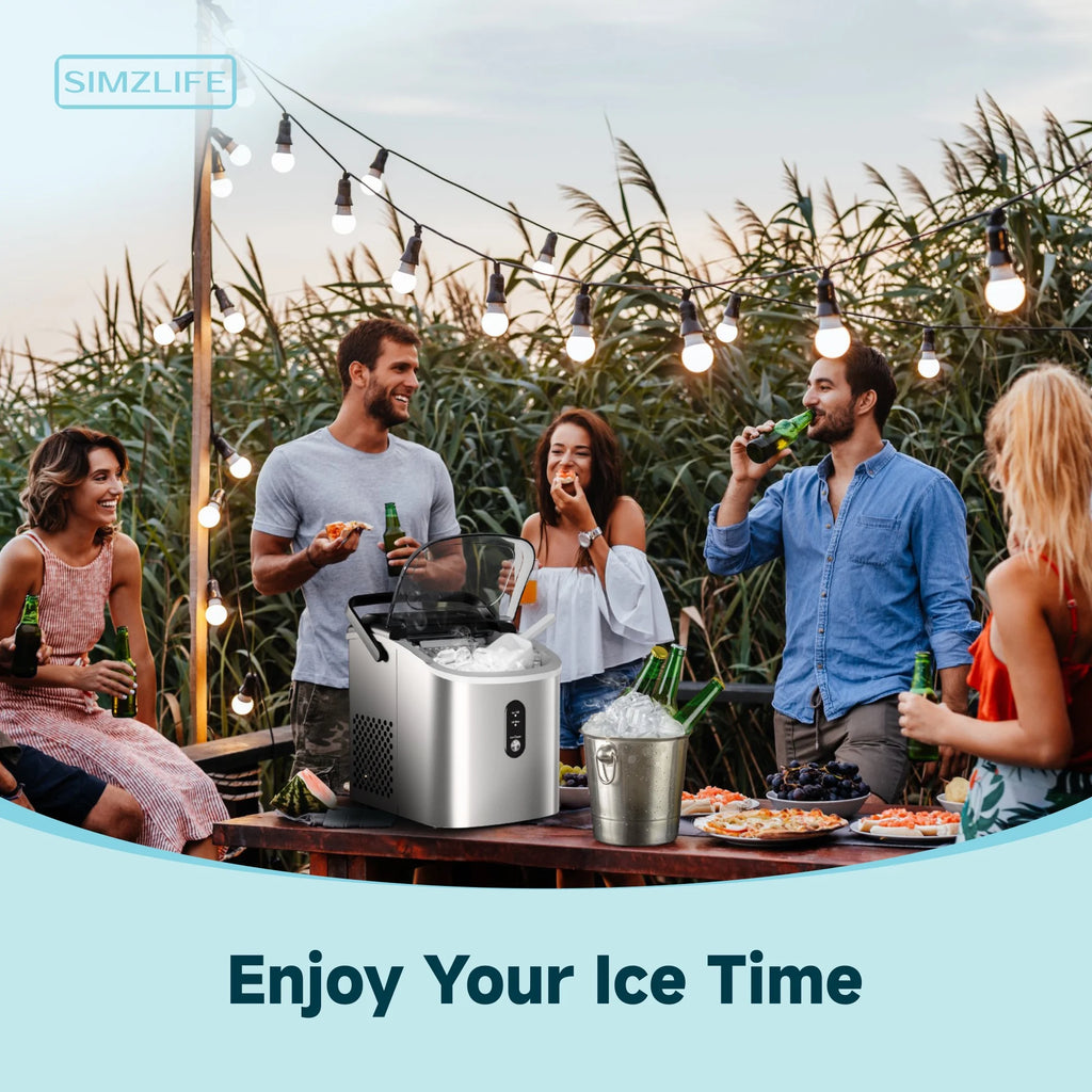 Countertop Ice Maker with Handle,Portable Ice Machine with Basket and Scoop, 9 Bullet Ice in 6 Mins, 26Lbs/24H, Self-Cleaning