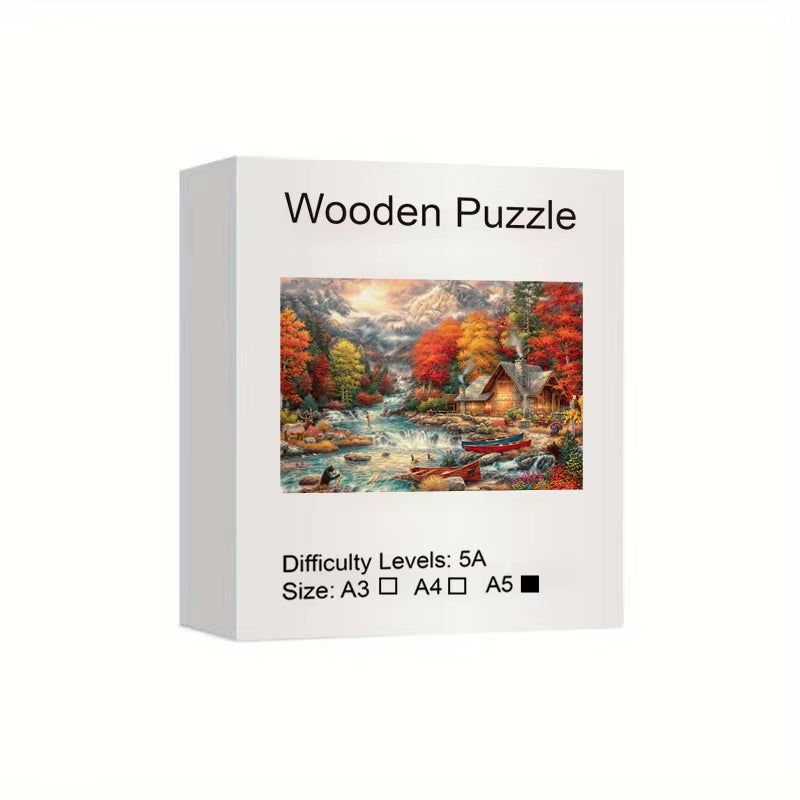 Autumn Mountains Wooden Jigsaw Puzzle Toys, Irregular Animal Shaped Pieces, Best Gift for Christmas and Thanksgiving