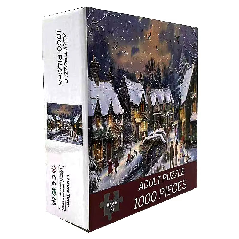 Merry Christmas Puzzle 1000Pieces Paper Puzzle Adult Puzzle 70*50Cm Christmas Town Difficulty Jigsaw Puzzles Home Wall Decro