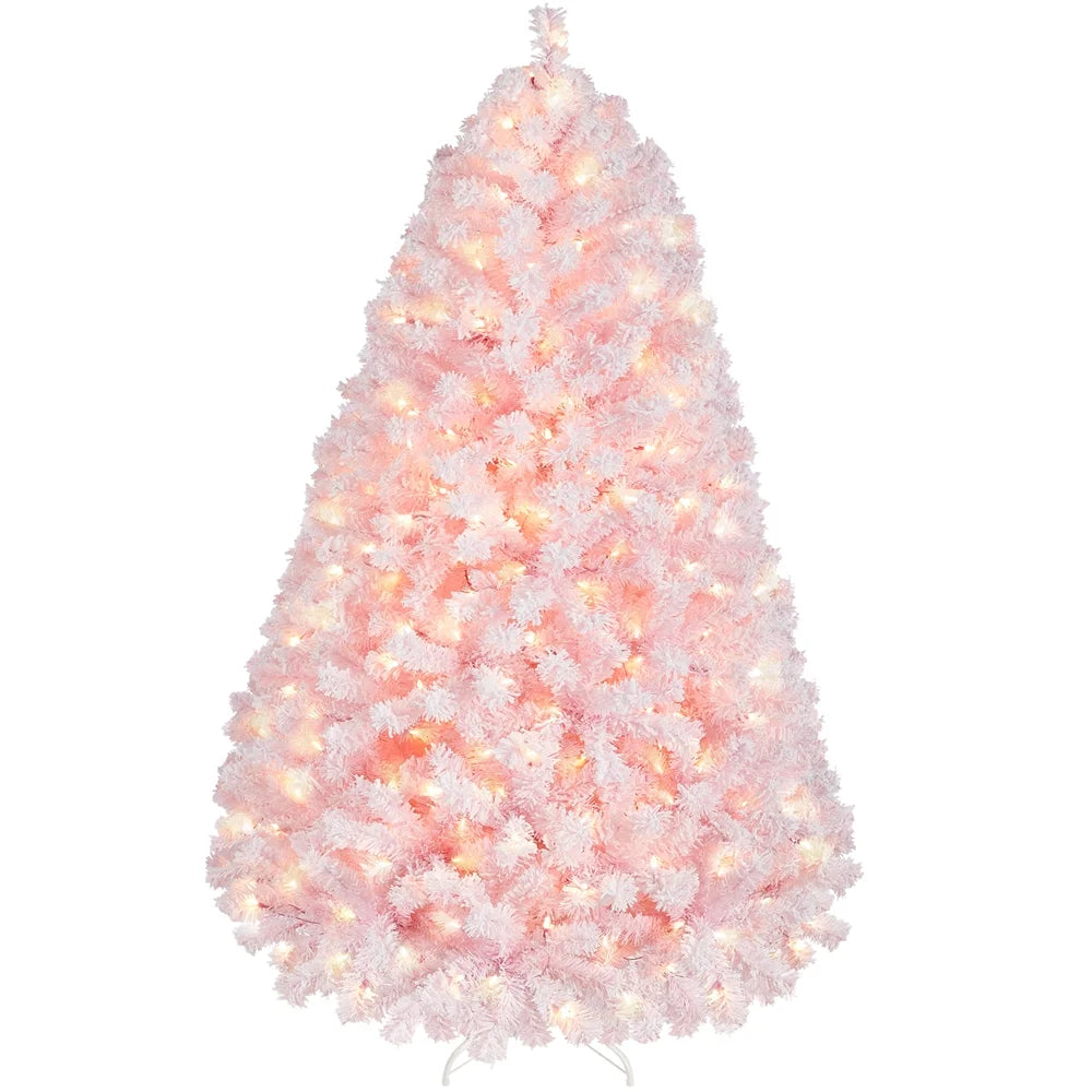 4.5 Ft Pre-Lit Flocked Christmas Tree with Warm Lights, Frosted White