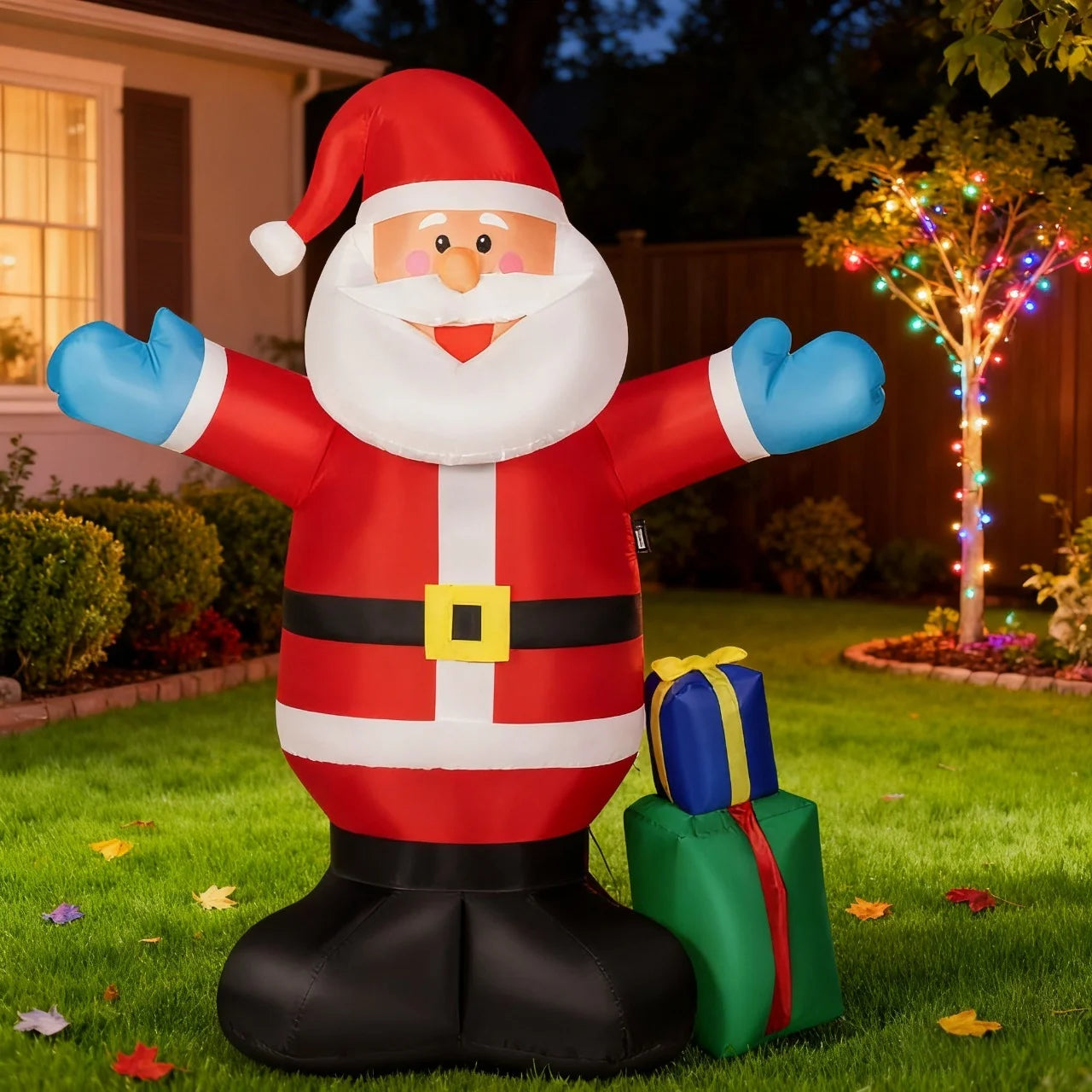 5Ft Height Christmas Inflatable Santa with Gift Boxes Led Lighted Blow up Outdoor Yard Decoration