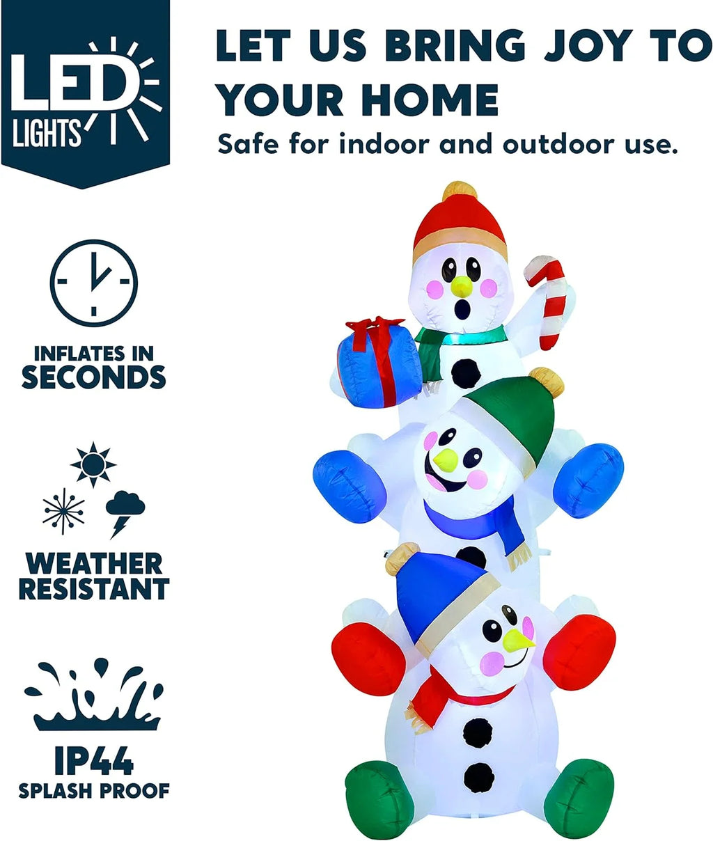 6Ft Christmas Inflatables Snowman Outdoor Decorations,Stacked Snowman Christmas Blow Ups with Built-In Leds for Holiday Party Garden Yard Lawn Decor