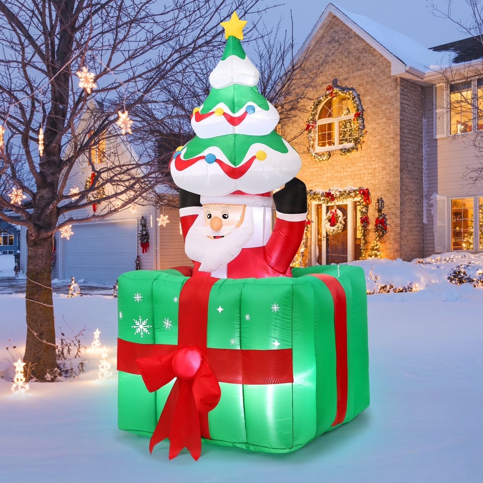 6 X 5Ft Pre-Lit Inflatables Christmas Outdoor Decoration, Santa on Train Outdoor Christmas Decoration