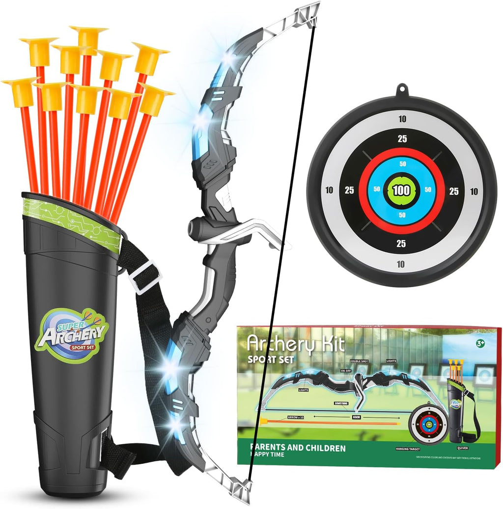 Kids Bow and Arrow Set, LED Light up Archery Toys Set for Kids Ages 4-8 8-12, Wi