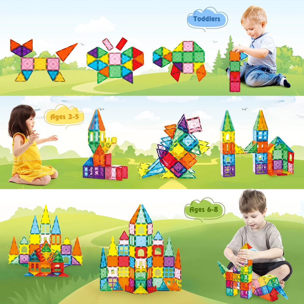 Magnetic Tiles for Kids,Educational Magnetic Building Blocks for Boys Girls, STEM Preschool Kidergarten Learning Toys