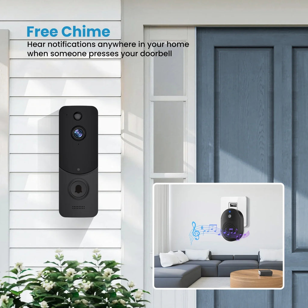 Wireless Doorbell Camera with Chime, Wireless Video Doorbell with Human Detection, Cloud Storage, 2-Way Audio, Night Vision, 2.4G Wifi