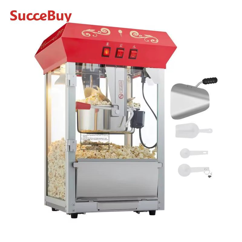 8/12Oz Electric Popcorn Maker Commercial Popper Machine Automatic Corn Cookware with Scoop Spoon SUS304 Heating Tube