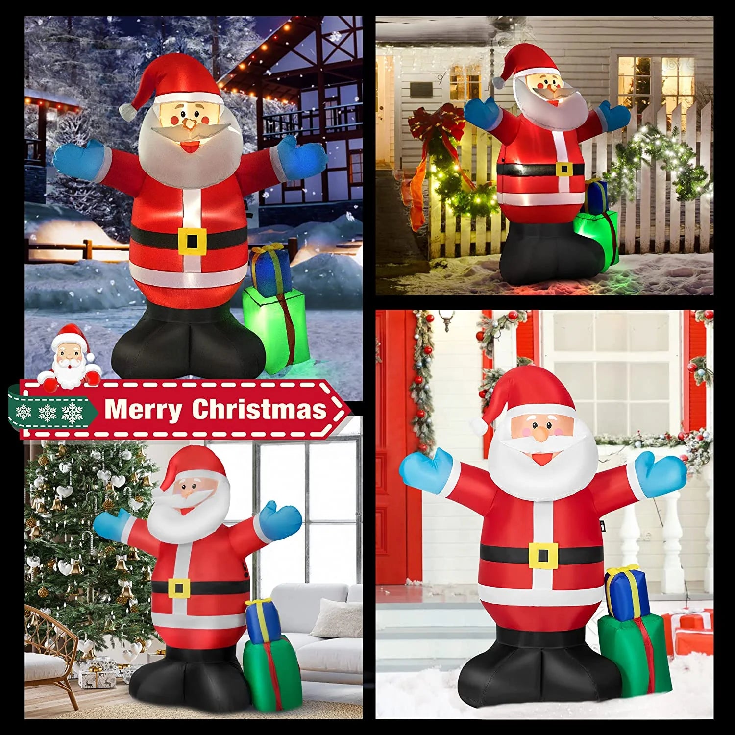 5Ft Height Christmas Inflatable Santa with Gift Boxes Led Lighted Blow up Outdoor Yard Decoration