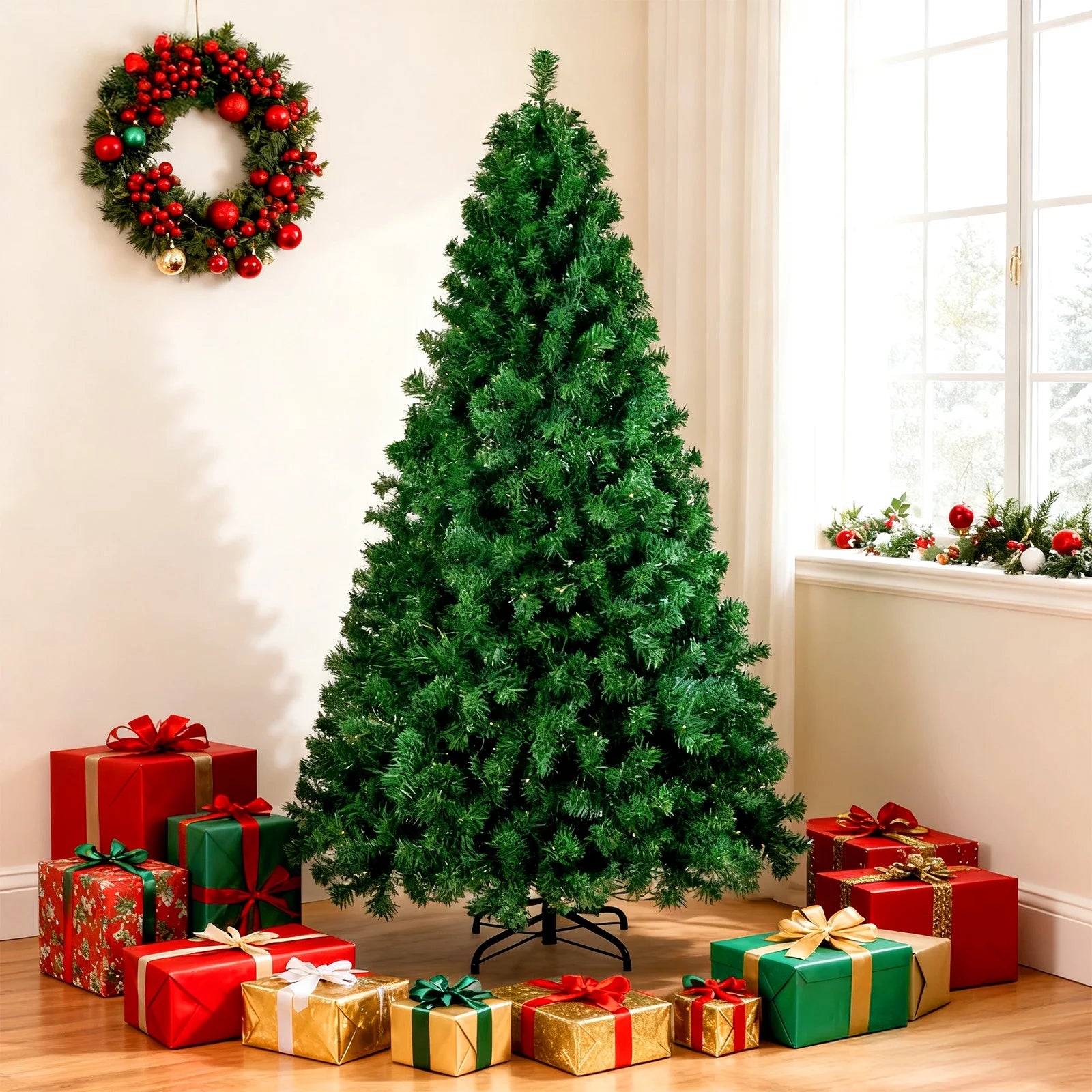 Christmas Tree 6Ft Artificial Hinged Xmas Tree with 1120 Branch Tips, Green