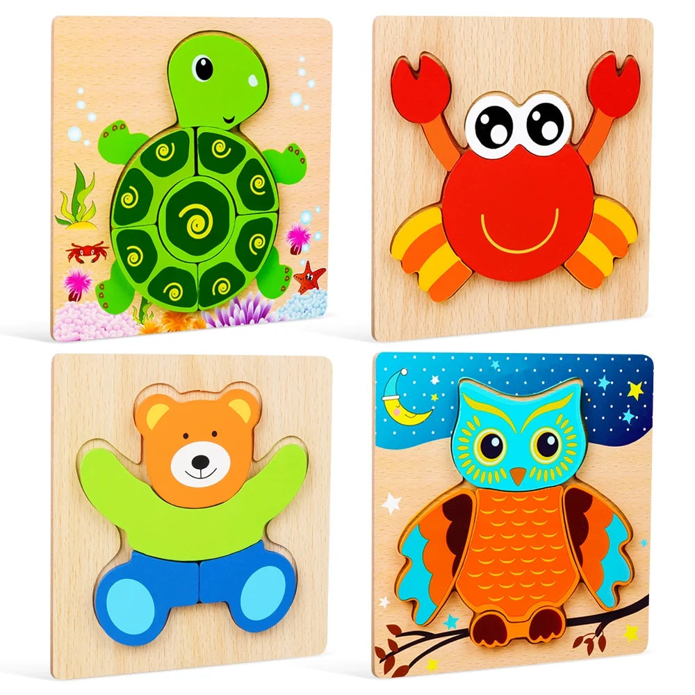 Wooden Puzzles for 1-3 Year Old Toddlers Jigsaw Puzzles with 4 Shape for Baby Boys Age 1 2 3, Animal Shape Montessor Toy Early Learning Preschool Educational Gifts for 1-3 Year Old Kids