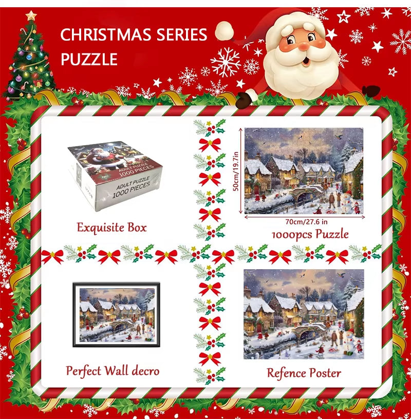 Merry Christmas Puzzle 1000Pieces Paper Puzzle Adult Puzzle 70*50Cm Christmas Town Difficulty Jigsaw Puzzles Home Wall Decro