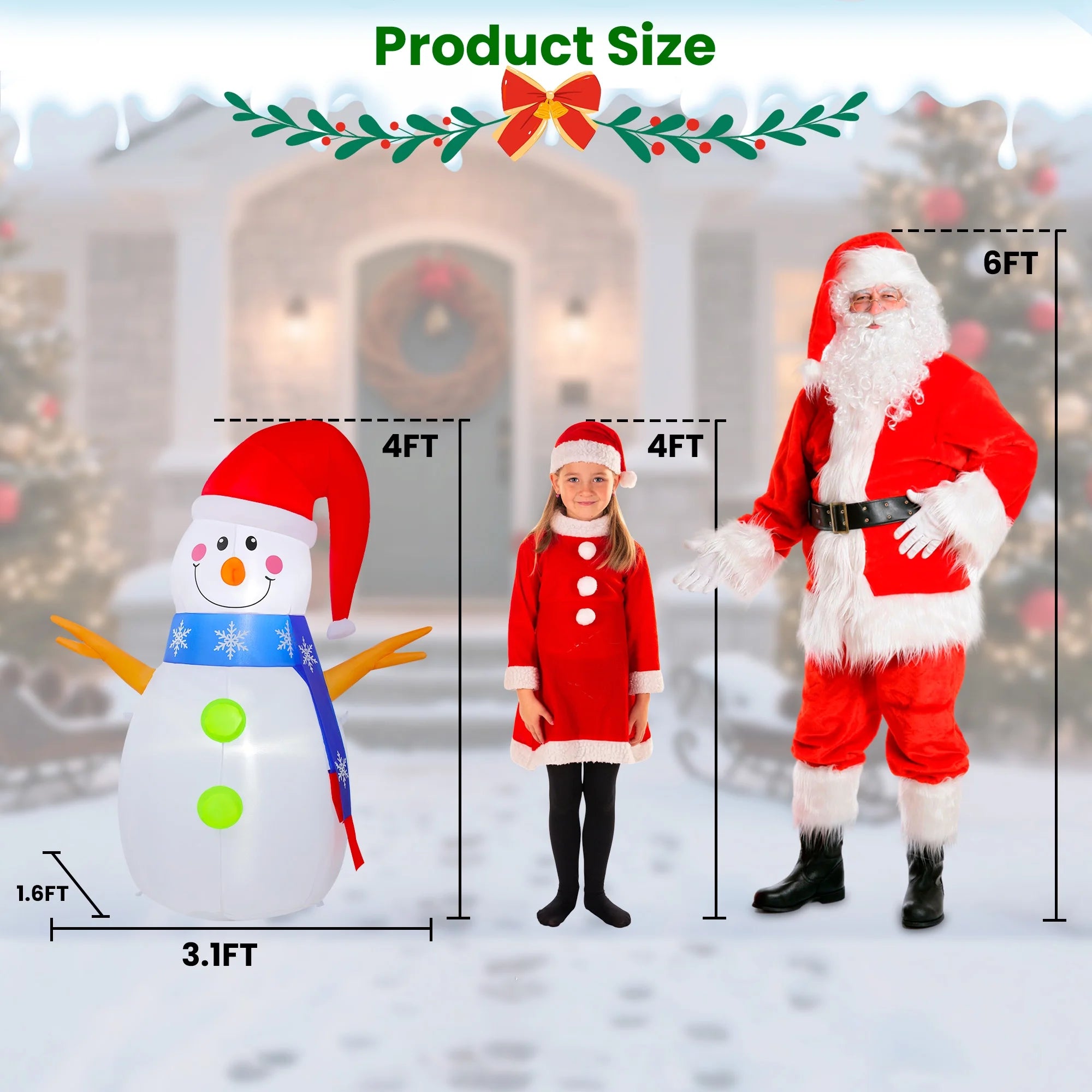 4Ft Tall Christmas Inflatable,Snowman Xmas Inflatable Outdoor Decoration with LED Lights for Yard Garden Lawn