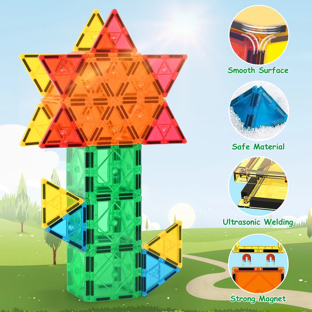 Magnetic Tiles for Kids,Educational Magnetic Building Blocks for Boys Girls, STEM Preschool Kidergarten Learning Toys