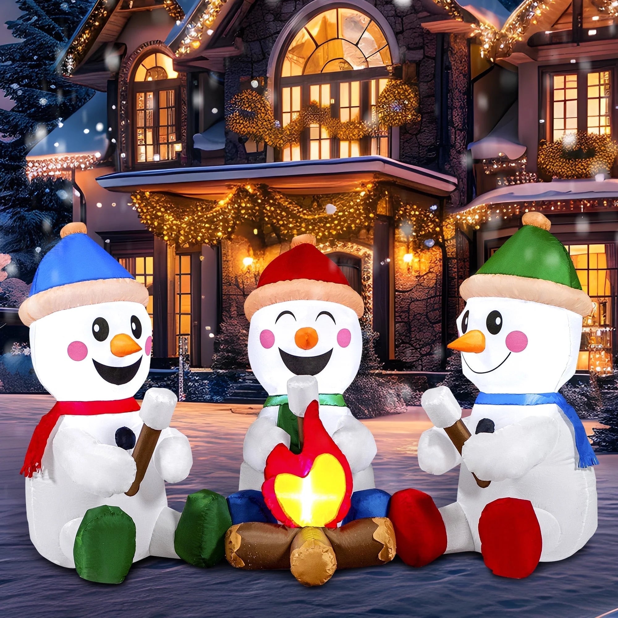 6 FT Christmas Inflatables Snowmen Outdoor Decorations,Christmas Three Sitting Snowmans Blow Ups Yard with Built-In Leds for Holiday Party Garden Lawn Decor