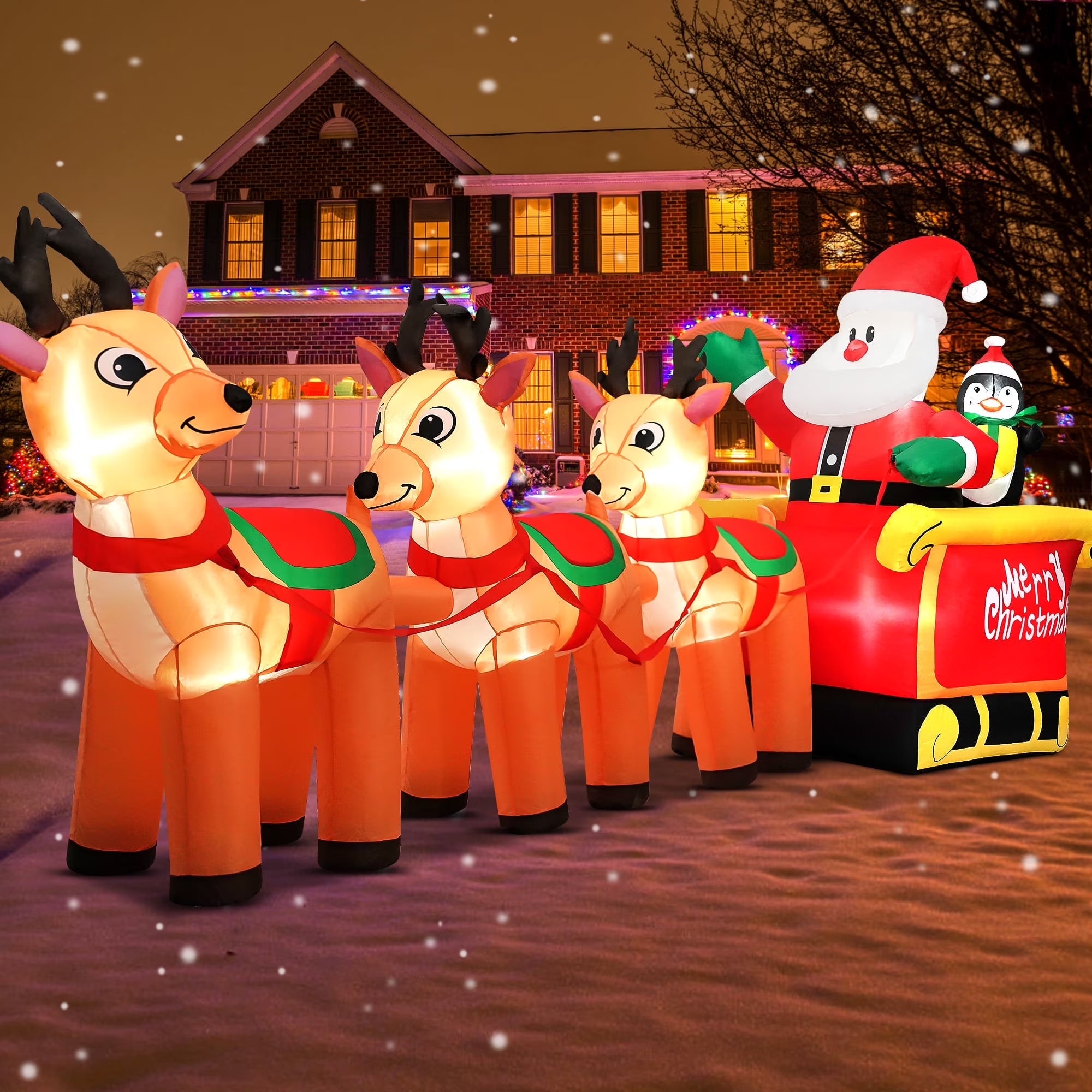 12Ft Christmas Inflatable Santa Claus on Sleigh with 3 Reindeer Outdoor Lights Decor for Holiday Decor,Xmas Party,Yard,Garden and Lawn