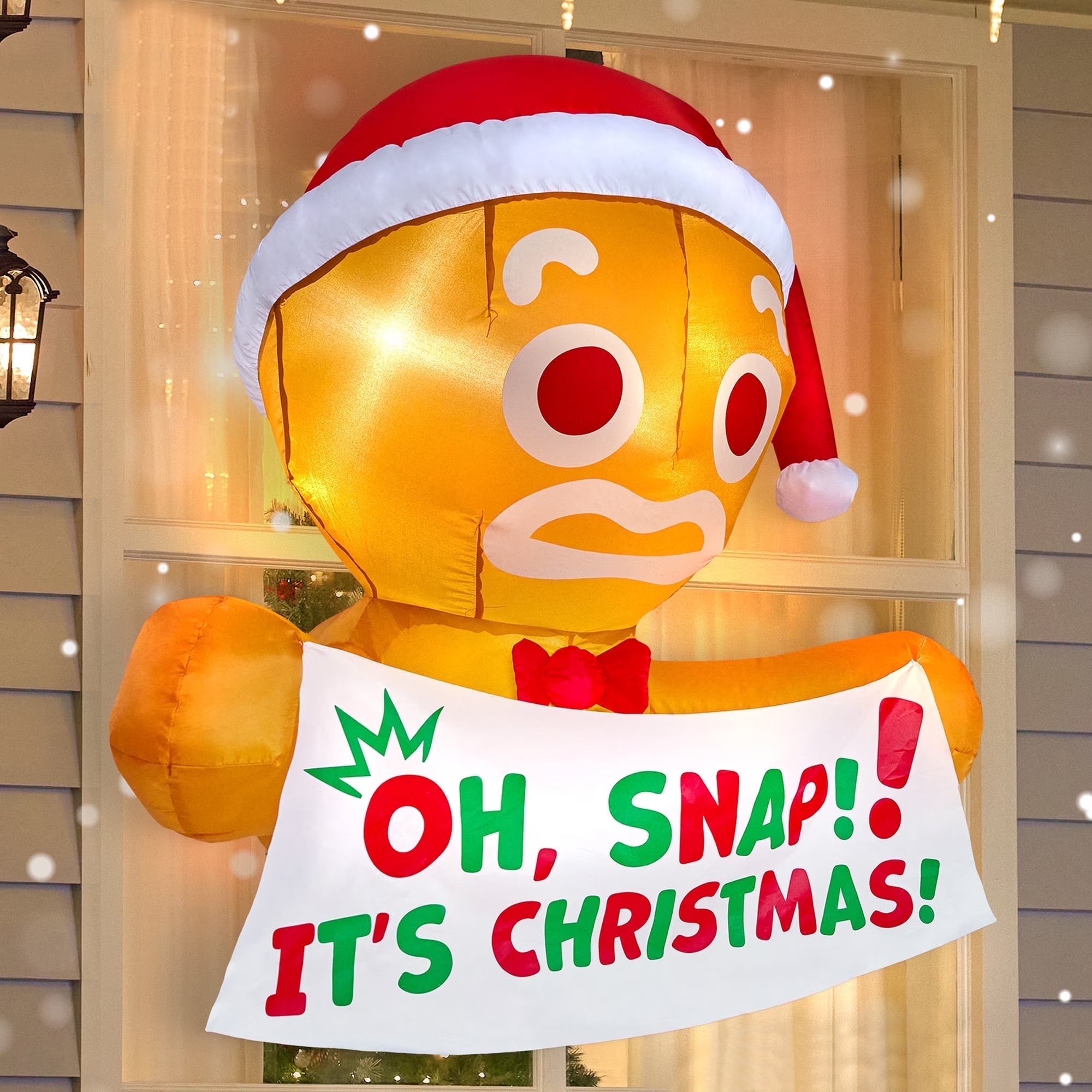 6 FT Christmas Inflatables Gingerbread Man Outdoor Decorations,Gingerbread Man Cocoa Mug Blow Ups Yard with Built-In Leds for Holiday Party Garden Lawn Decor