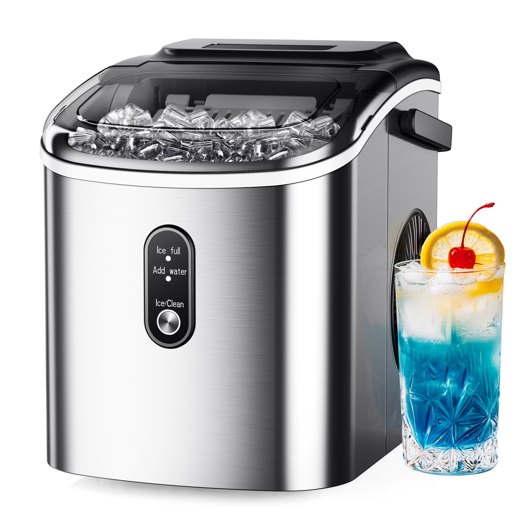 Countertop Ice Maker with Handle,Portable Ice Machine with Basket and Scoop, 9 Bullet Ice in 6 Mins, 26Lbs/24H, Self-Cleaning