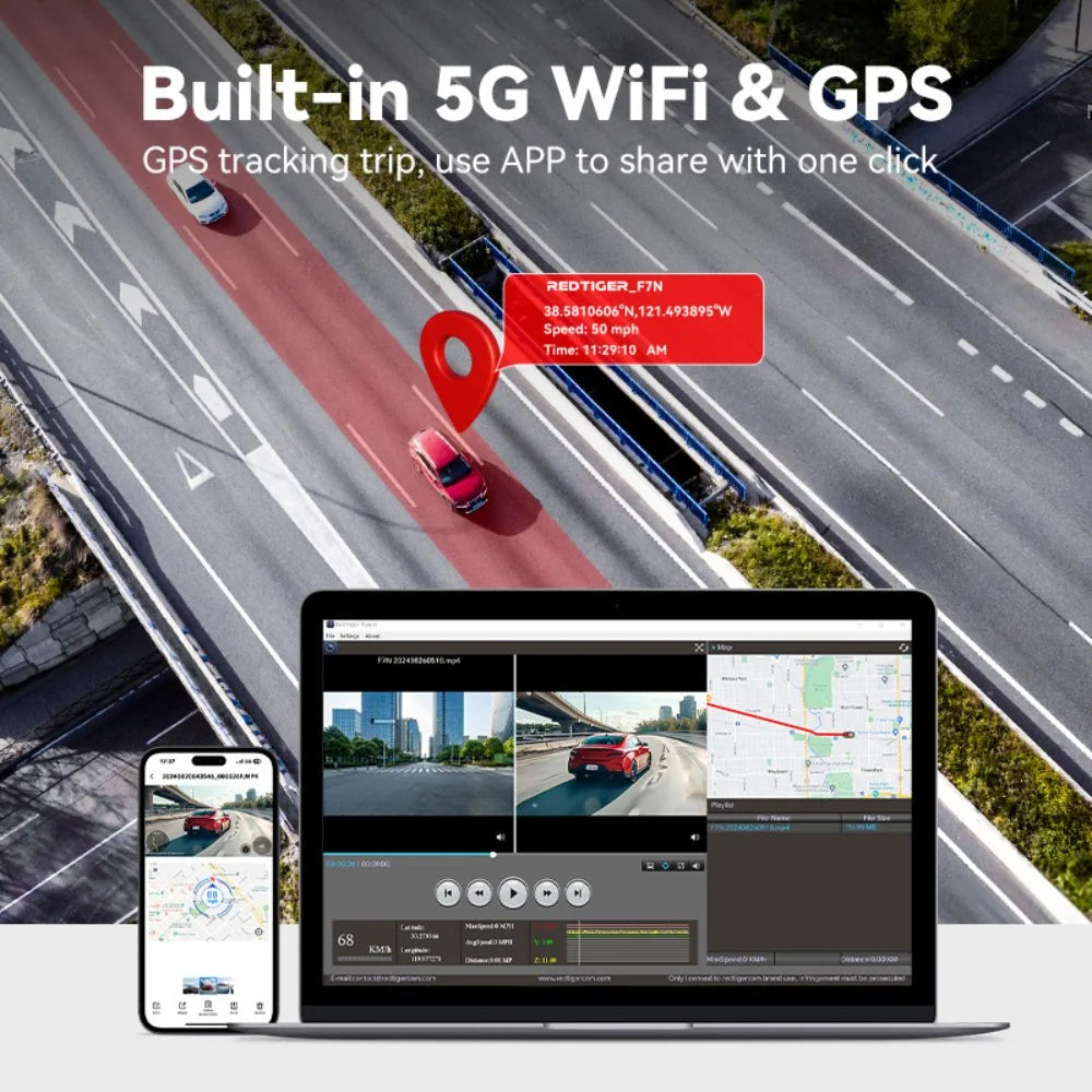 Dash Cam Front and Rear, Dash Cam 4K with Wifi & GPS, 4K/2.5K Front+1080P Rear Dashcam, Dash Camera with Night Vision, 3.18'' LCD Screen, Loop Recording, Black