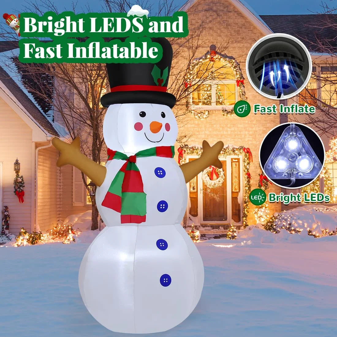 Christmas Inflatable 4 FT Blow up Snowman Inflatable, Outdoor Snowman Christmas Decorations Blowup Snowman with LED Lights Built-In, Xmas Inflatables Outdoor Decorations Clearance for Holiday