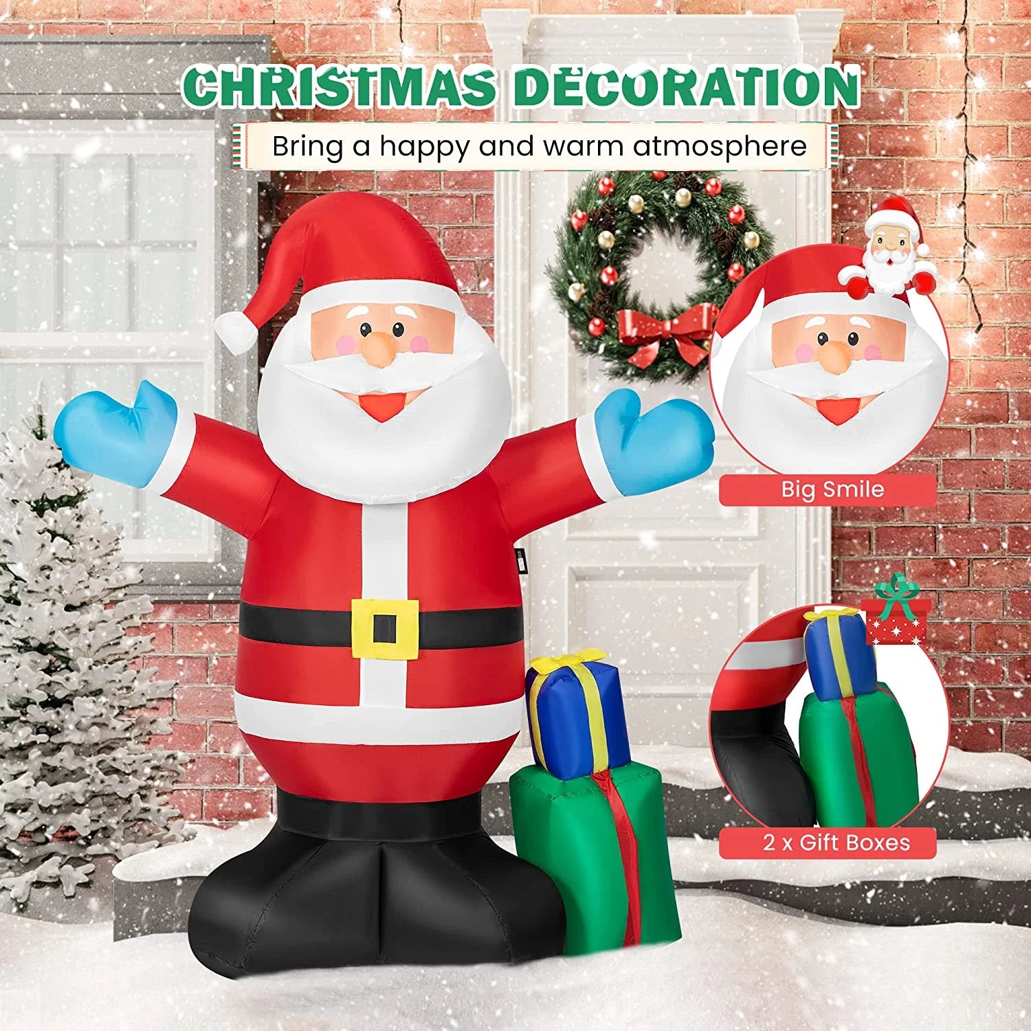 5Ft Height Christmas Inflatable Santa with Gift Boxes Led Lighted Blow up Outdoor Yard Decoration