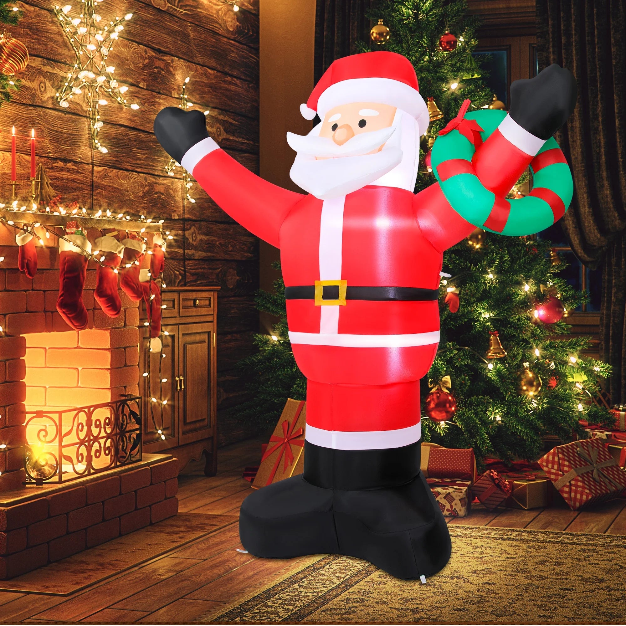 5Ft Christmas Inflatable Santa Claus Outdoor Decoration,Blow up Xmas Inflatable with LED Lights for Lawn Yard Garden