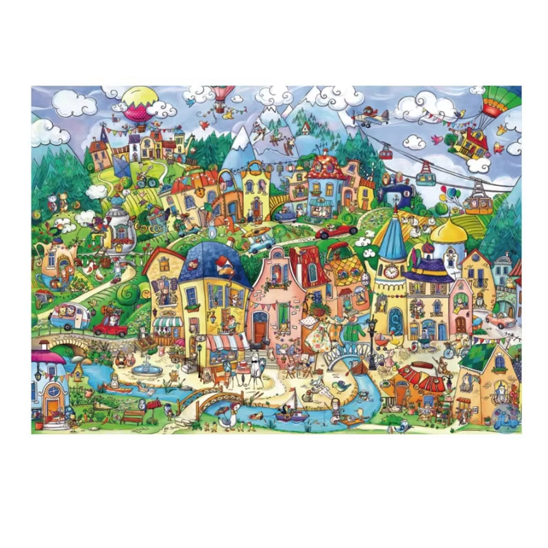 70*50Cm Adult 1000 Pieces Jigsaw Puzzle Happy Town Beautiful Landscape Paintings Stress Reducing Toys Christmas Gifts