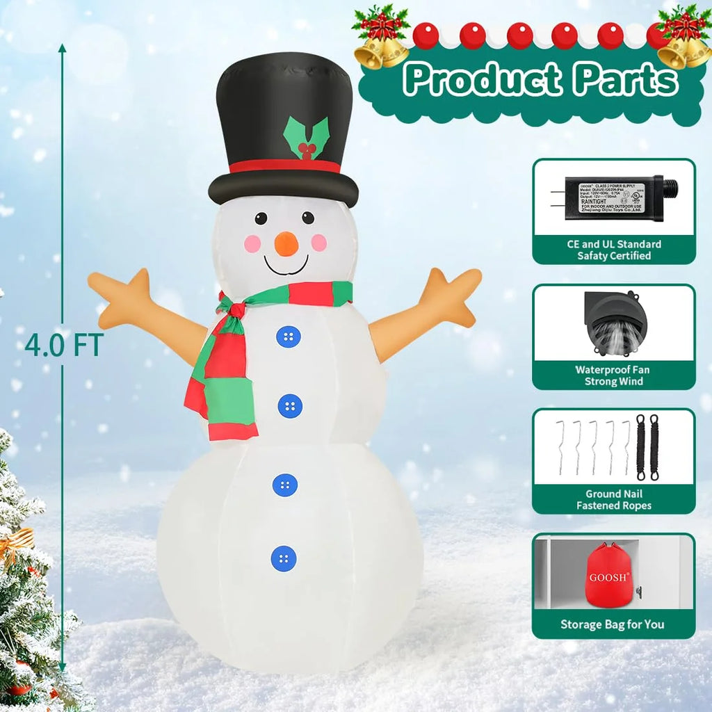 Christmas Inflatable 4 FT Blow up Snowman Inflatable, Outdoor Snowman Christmas Decorations Blowup Snowman with LED Lights Built-In, Xmas Inflatables Outdoor Decorations Clearance for Holiday