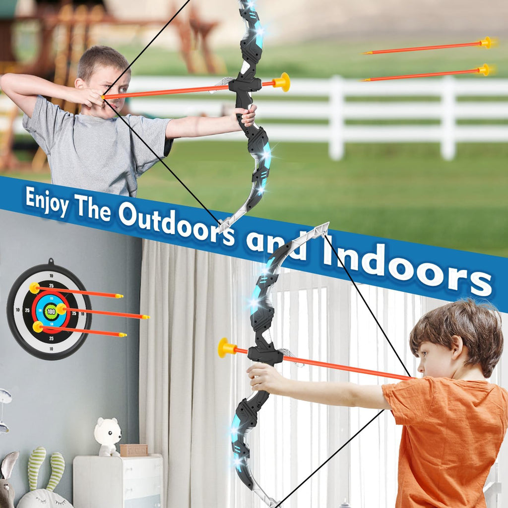 Kids Bow and Arrow Set, LED Light up Archery Toys Set for Kids Ages 4-8 8-12, Wi