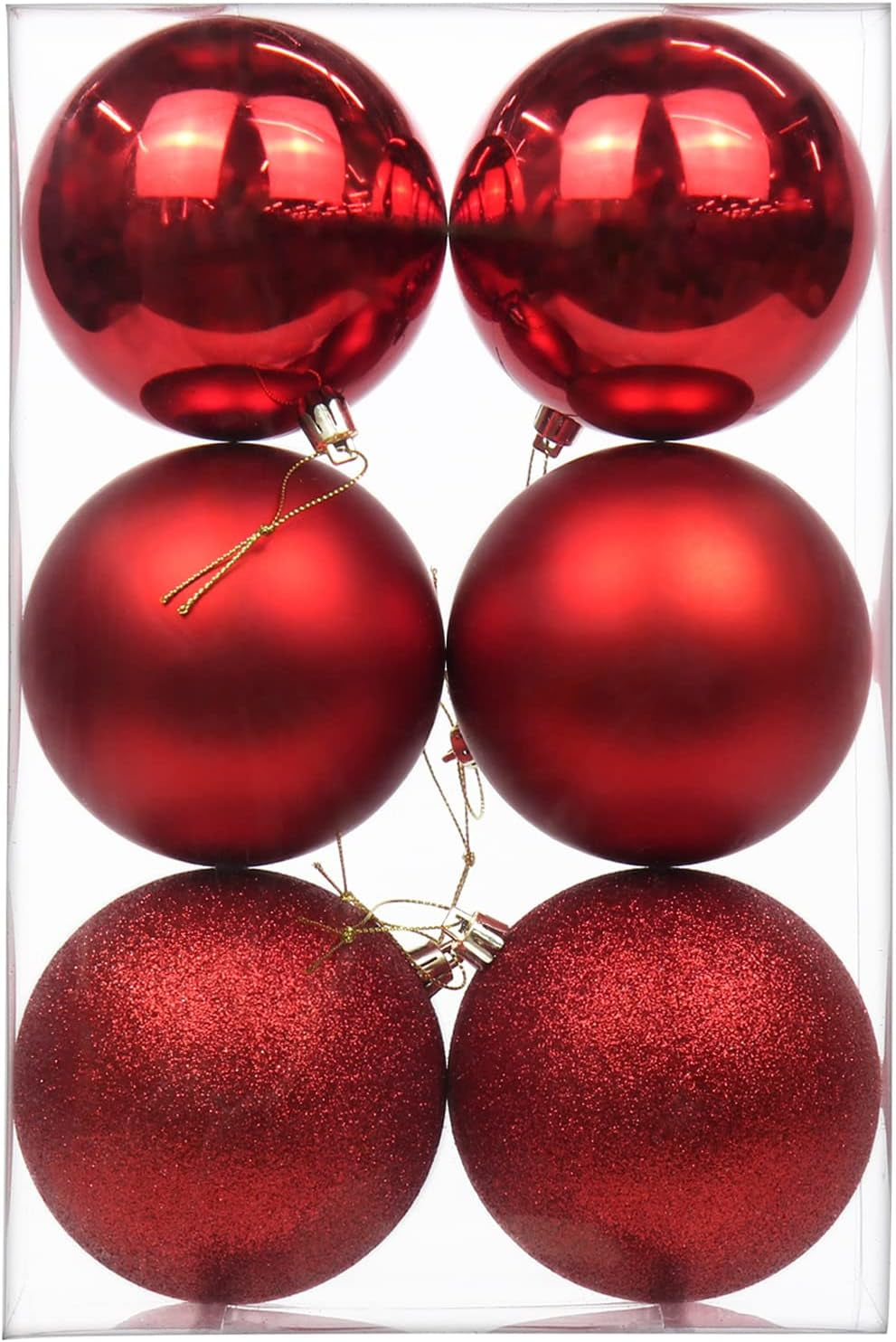 3.94" Large Christmas Balls Shatterproof Red Christmas Ornaments 6 Pcs Big Red Xmas Ornaments for Xmas Tree Holiday Wedding Party Decoration